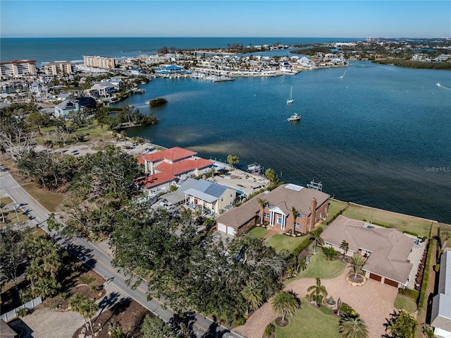 aerial view featuring a water view