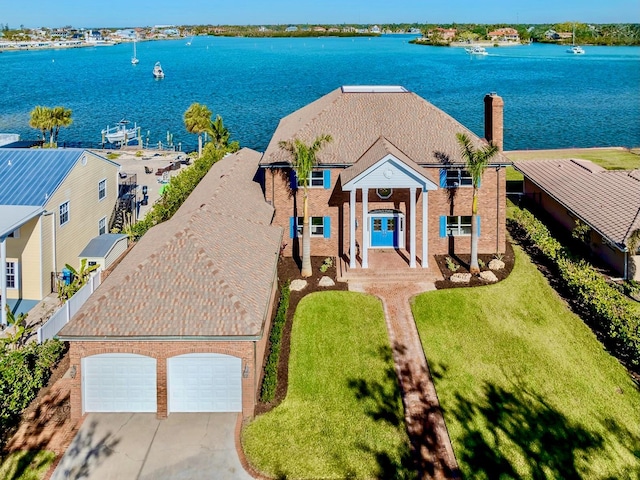 aerial view with a water view