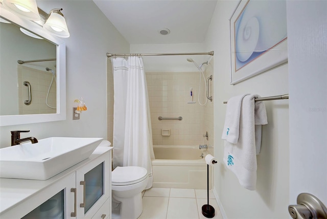 full bathroom featuring tile patterned flooring, vanity, shower / bath combo, and toilet