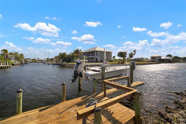 dock area with a water view