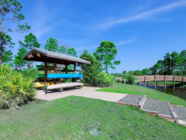 view of yard with a water view