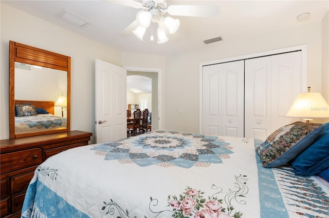 bedroom with a closet and ceiling fan