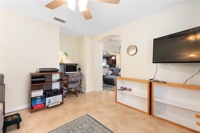 home office featuring ceiling fan