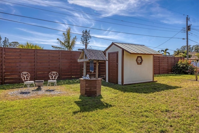 view of yard with a shed