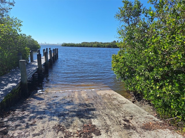 view of dock with a water view