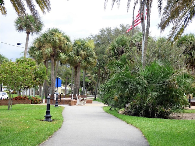 view of community featuring a lawn