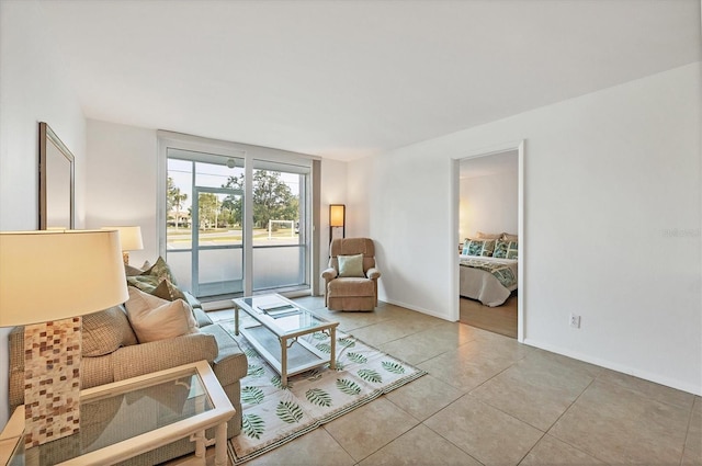 living room with light tile patterned floors