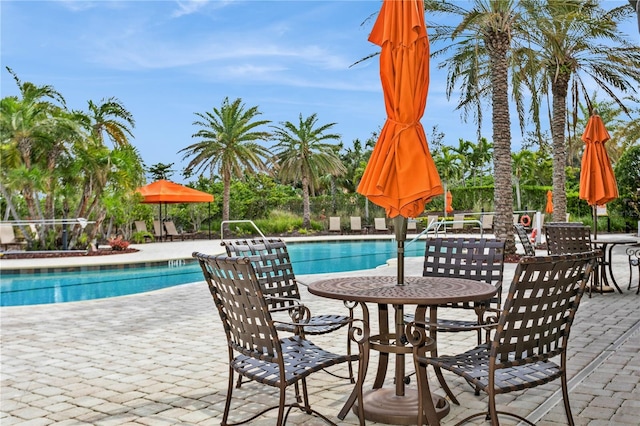 view of swimming pool with a patio