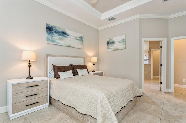 bedroom featuring ceiling fan and ornamental molding