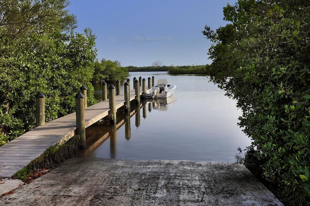 view of dock with a water view