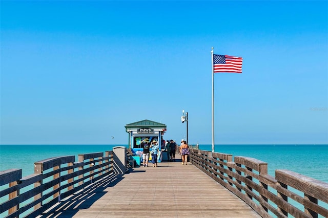 dock area featuring a water view