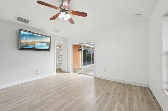 interior space featuring light hardwood / wood-style flooring and ceiling fan