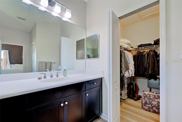 bathroom featuring hardwood / wood-style flooring and vanity