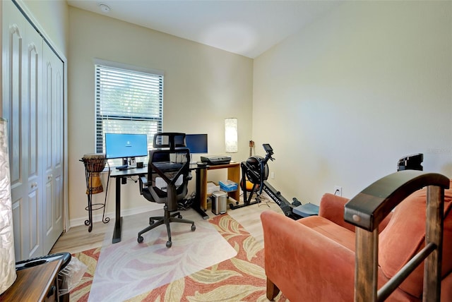 home office featuring light hardwood / wood-style floors