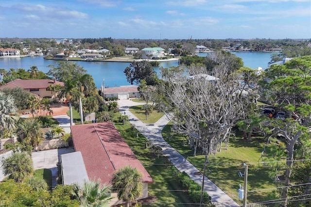 aerial view with a water view