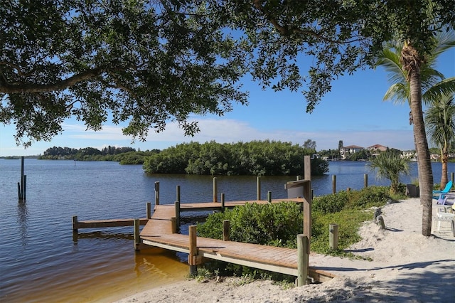 view of dock with a water view