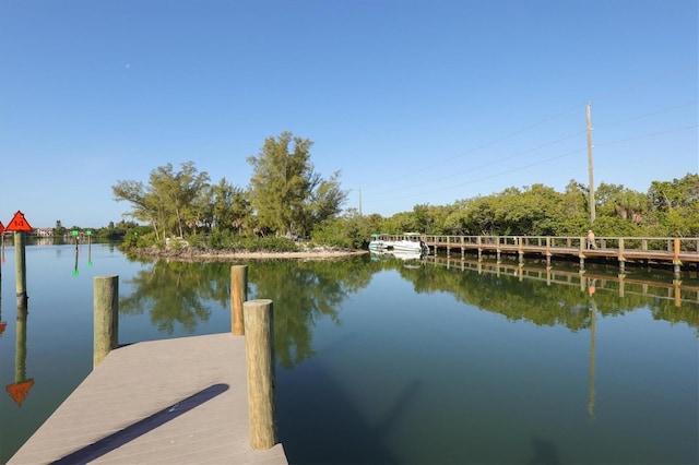 view of dock with a water view