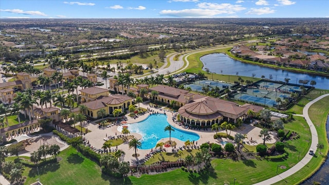 aerial view with a water view