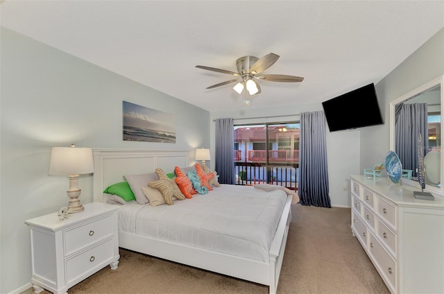 carpeted bedroom featuring ceiling fan and multiple windows