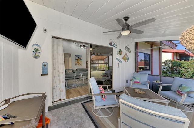 view of patio / terrace featuring ceiling fan and an outdoor hangout area