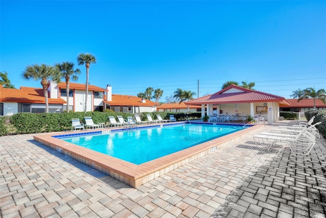 view of swimming pool with a patio