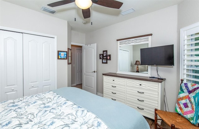 bedroom with a closet and ceiling fan