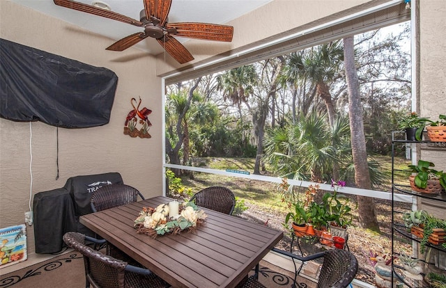 sunroom featuring ceiling fan and a healthy amount of sunlight