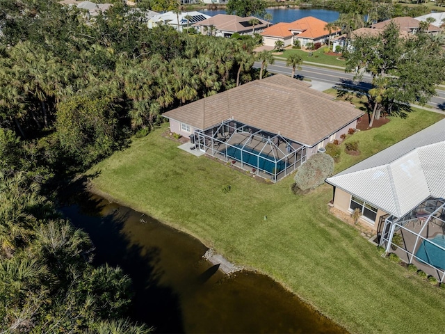 aerial view featuring a water view