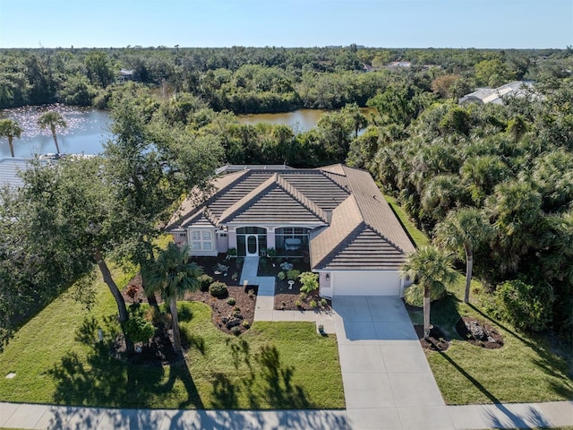 bird's eye view featuring a water view