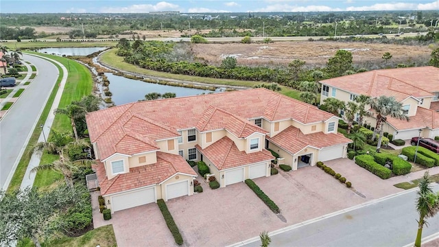 aerial view with a water view