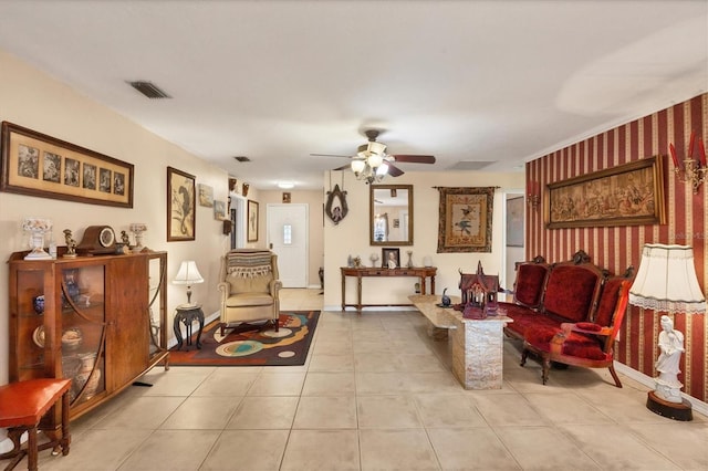 interior space featuring ceiling fan