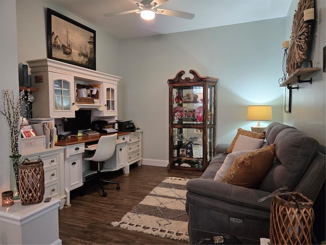 office featuring ceiling fan and dark hardwood / wood-style floors