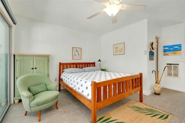 bedroom with ceiling fan and heating unit