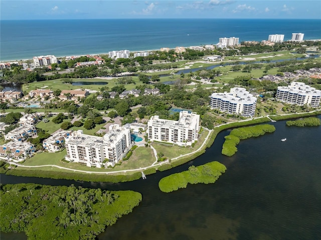 bird's eye view featuring a water view