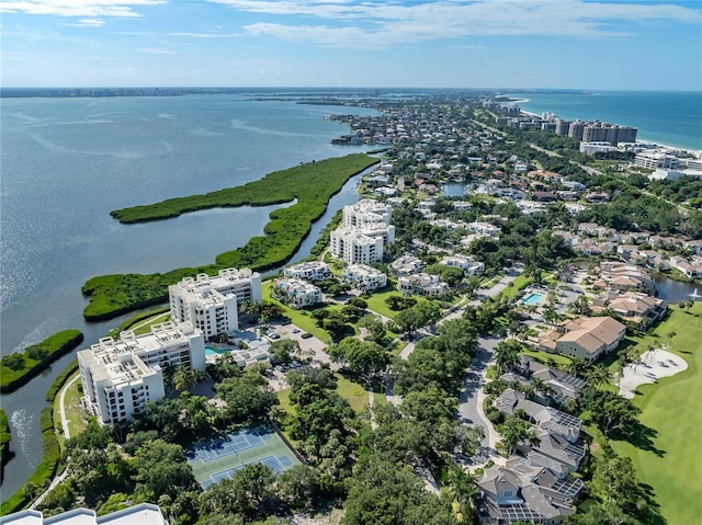 drone / aerial view featuring a water view