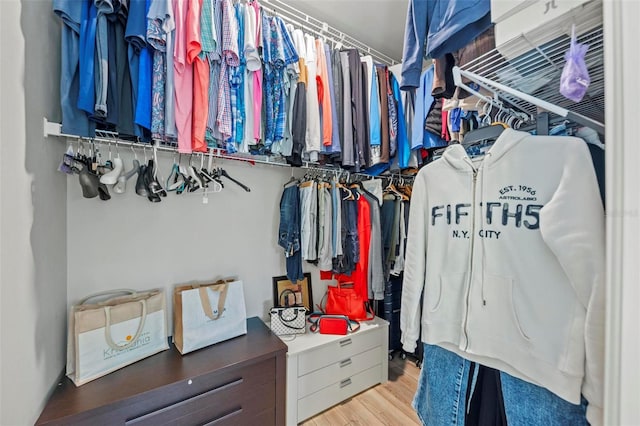 spacious closet featuring light wood-type flooring