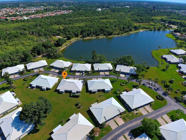 aerial view featuring a water view