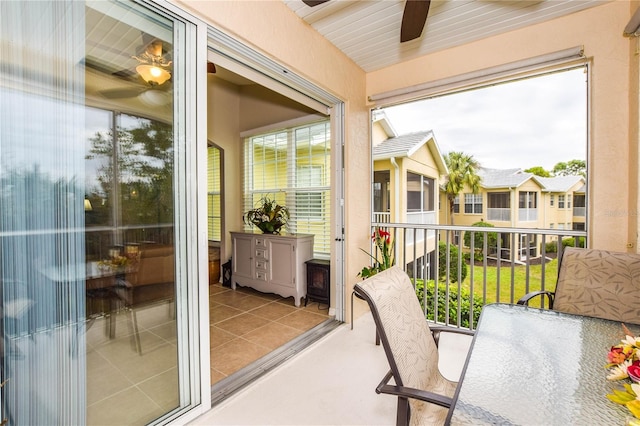 exterior space featuring ceiling fan