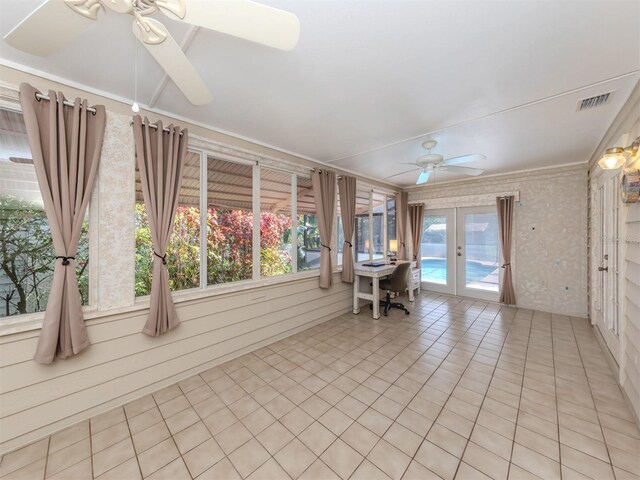 601 E Seminole Dr, Venice, FL 34293 - unfurnished sunroom with ceiling fan and french doors