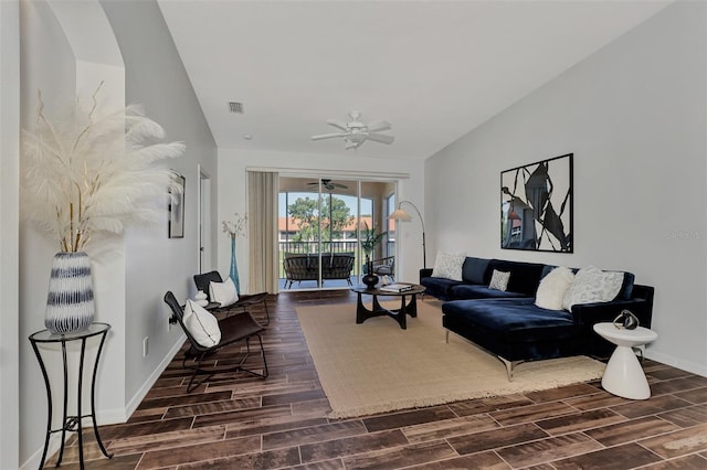 living room featuring ceiling fan