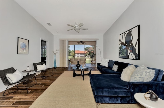 living room with ceiling fan