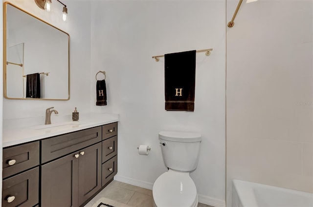 full bathroom featuring toilet, vanity, tile patterned floors, and bathtub / shower combination