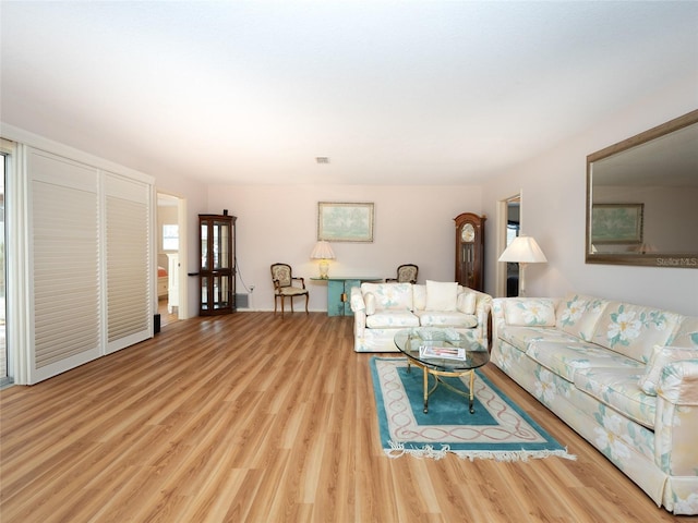 living room with light hardwood / wood-style floors