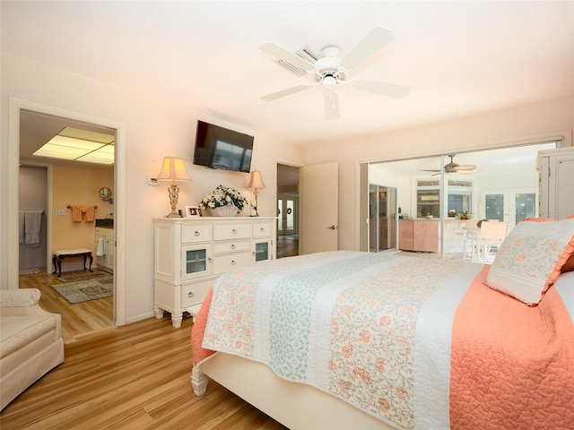 bedroom featuring ceiling fan and light hardwood / wood-style floors