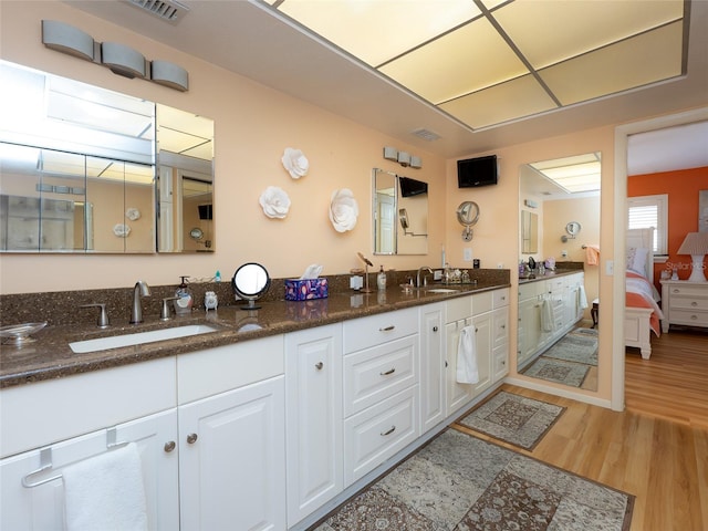 bathroom featuring hardwood / wood-style flooring and vanity