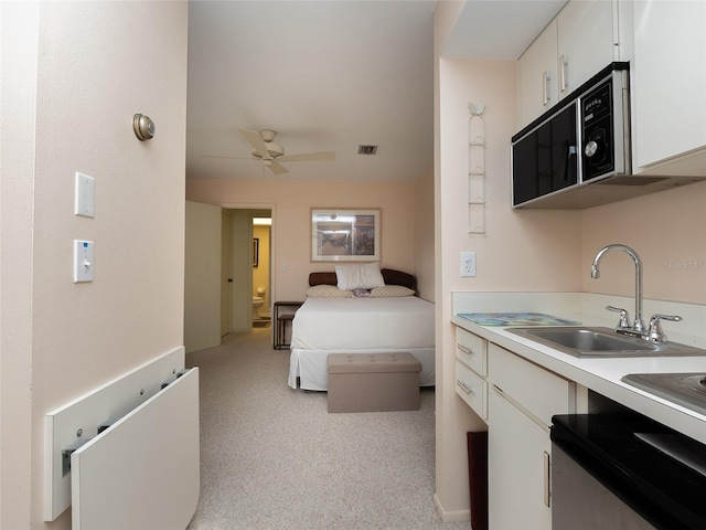 bedroom with sink and ceiling fan