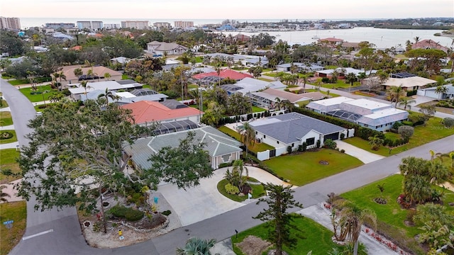 aerial view with a water view