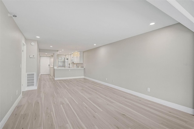 unfurnished living room featuring light hardwood / wood-style flooring