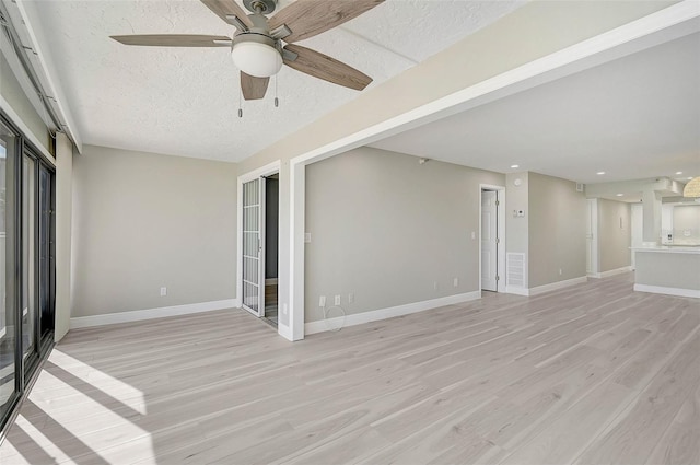 unfurnished living room with light hardwood / wood-style floors and ceiling fan