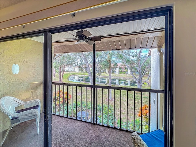 interior space with a ceiling fan